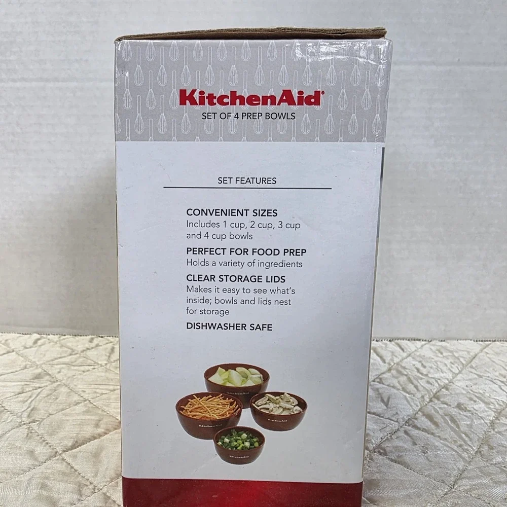 New KitchenAid Empire Red Set of 4 Measuring Prep Bowls 1, 2, 3, & 4 Cup w/ Lids